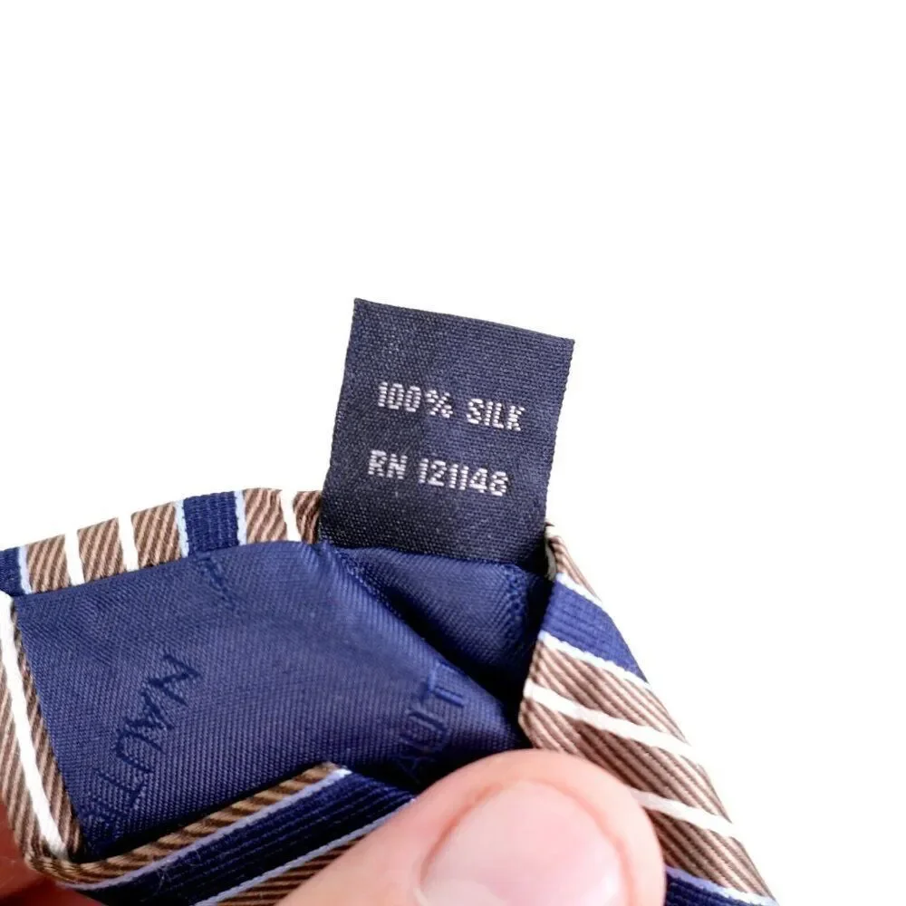 Nautica‎ Brown Blue Striped Woven Silk Tie